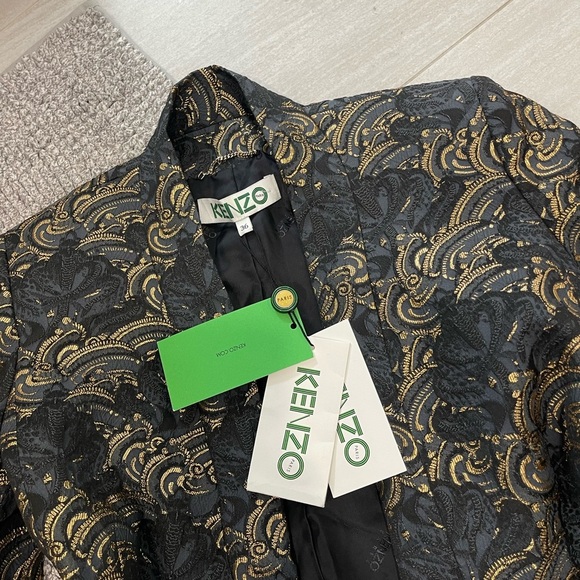 Vintage KENZO Paris Black & Gold Jacquard Brocade Blazer – EU 36 - Picture 2 of 8